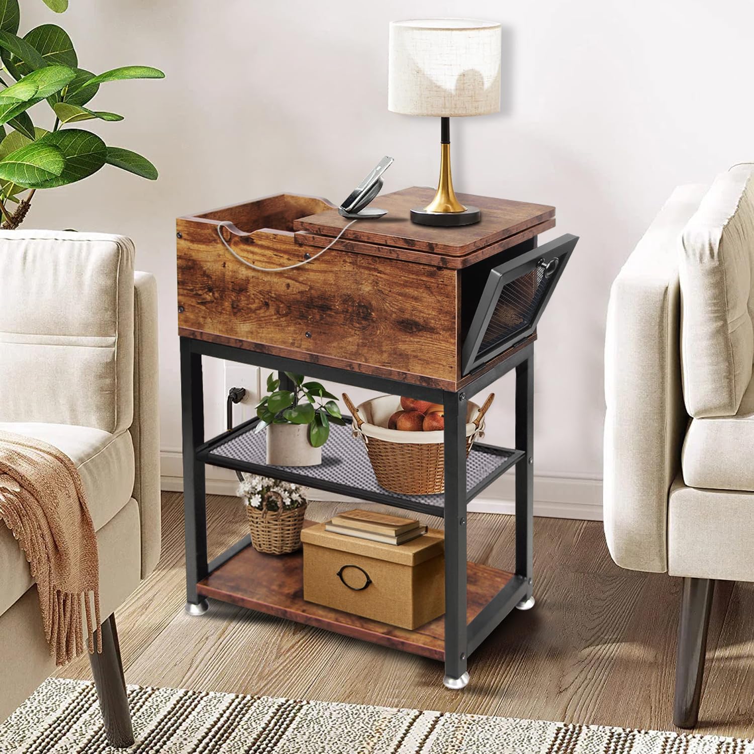 Side Table Living Room with USB Ports and Outlets