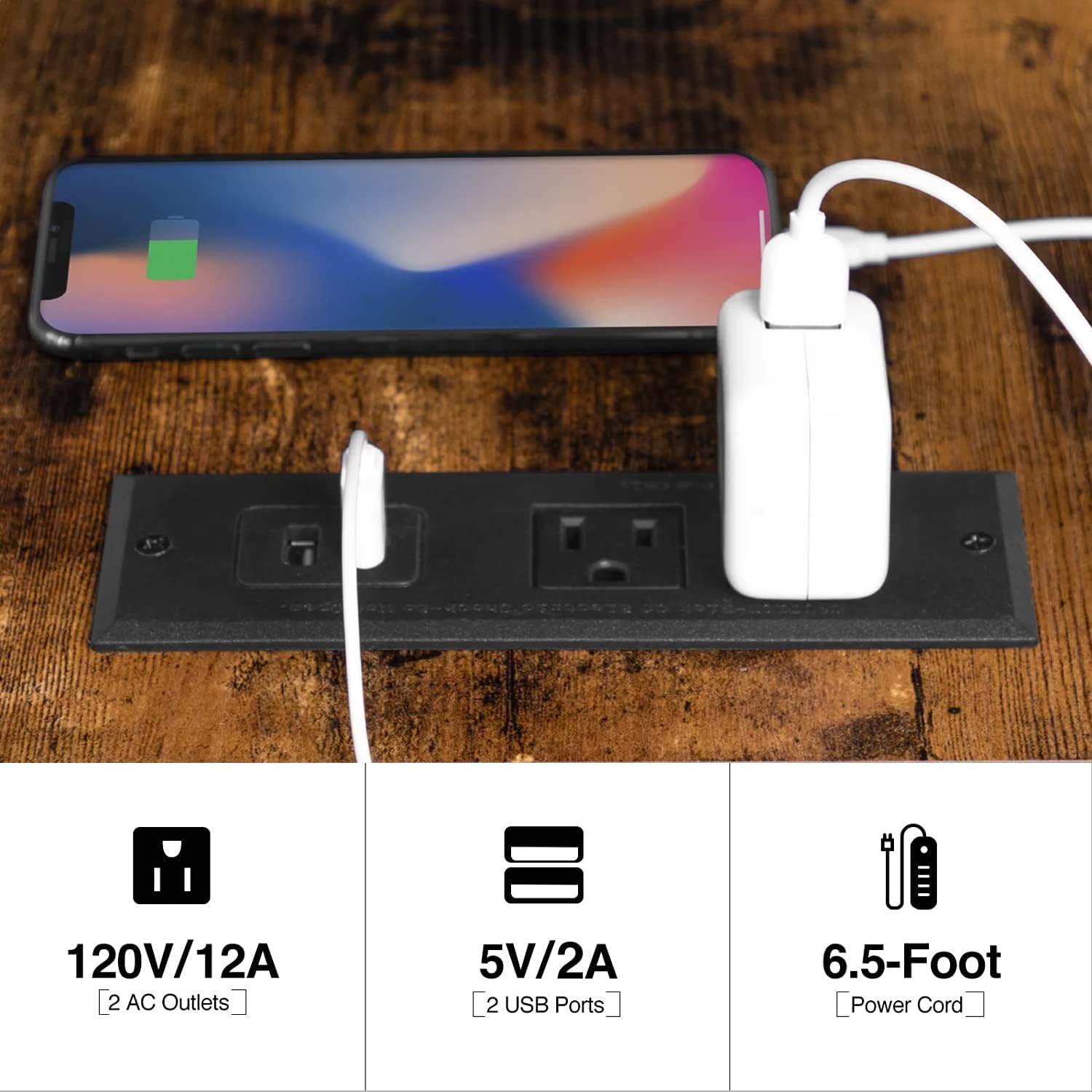 Side Table Living Room with USB Ports and Outlets