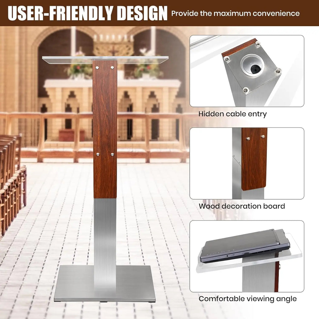 Stainless Steel Podium Stand with Acrylic Reading Surface