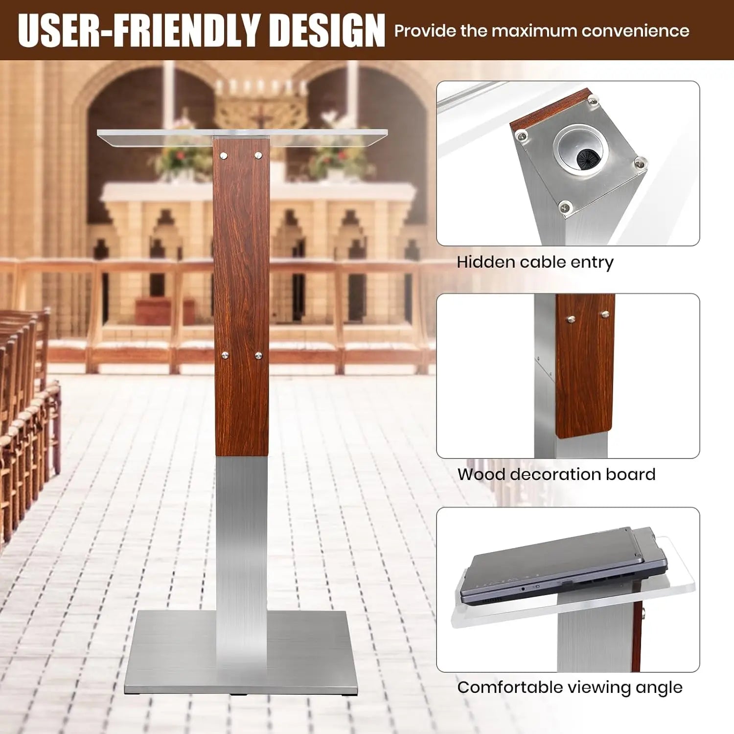 Stainless Steel Podium Stand with Acrylic Reading Surface