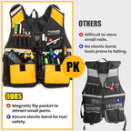 Tool Vest Electrician, Hi Vis Work Tool Vest for Men, Adjustable Carpenter Vest, 17 Pockets Tool Vest for Construction Workers