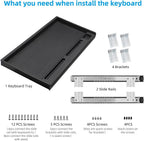 Under Desk Keyboard Tray, 20" Wx11"D Sturdy Key Board Tray Under Desk Slide with Pen Tray, Desk Extender with Pen Holder,Black