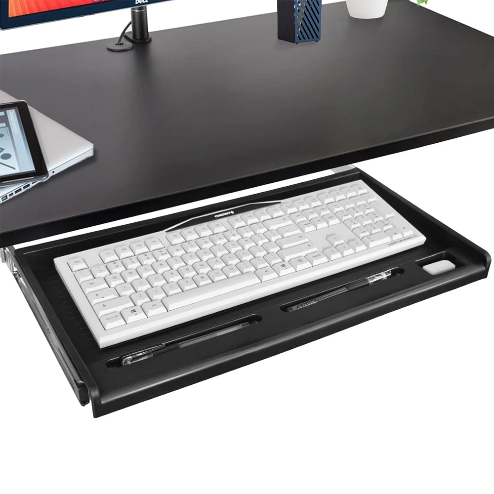 Under Desk Keyboard Tray, 20" Wx11"D Sturdy Key Board Tray Under Desk Slide with Pen Tray, Desk Extender with Pen Holder,Black