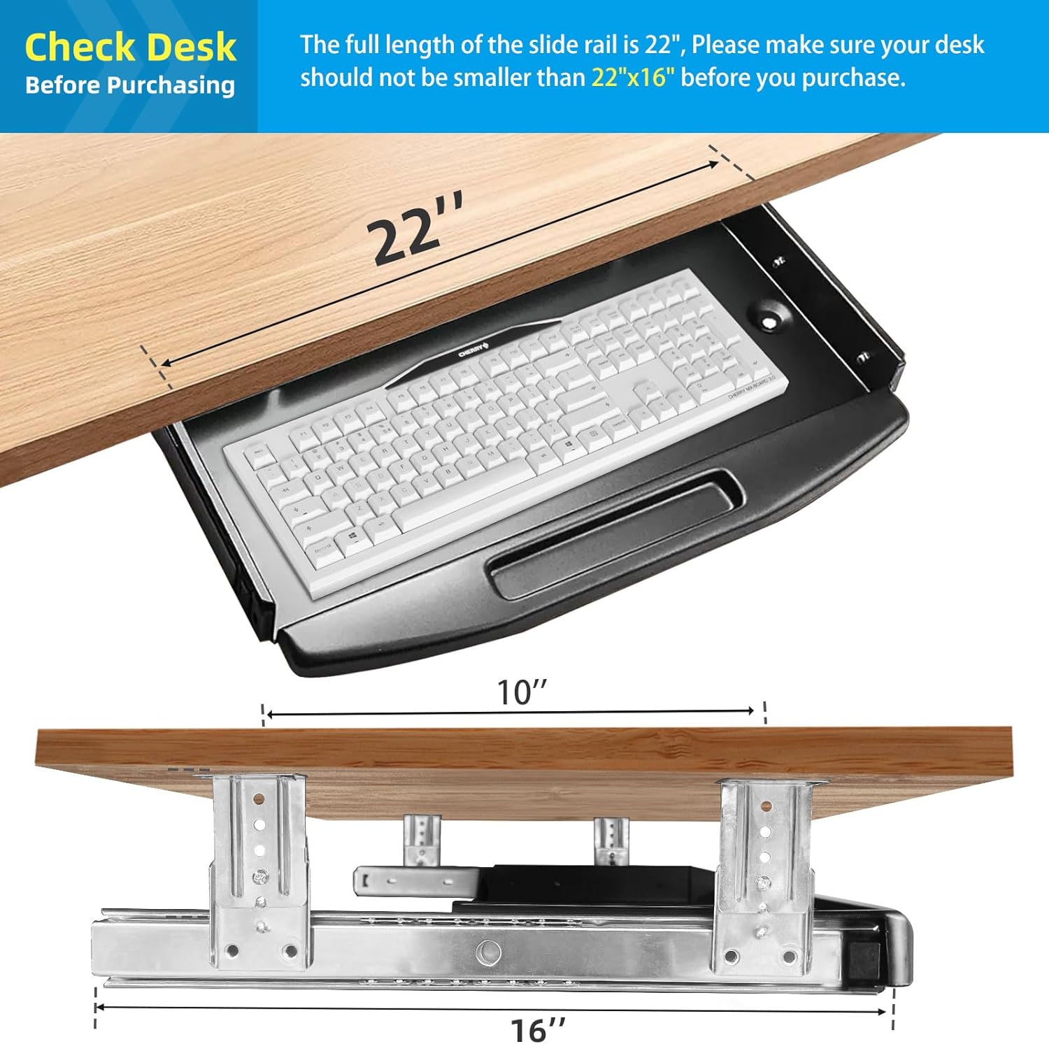 Under Desk Steel Keyboard Tray with 360° Rotating Mouse Platform