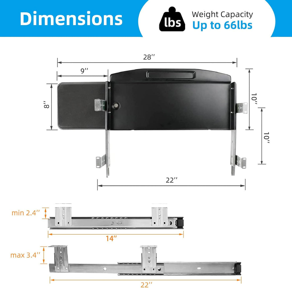 Under Desk Steel Keyboard Tray with 360° Rotating Mouse Platform