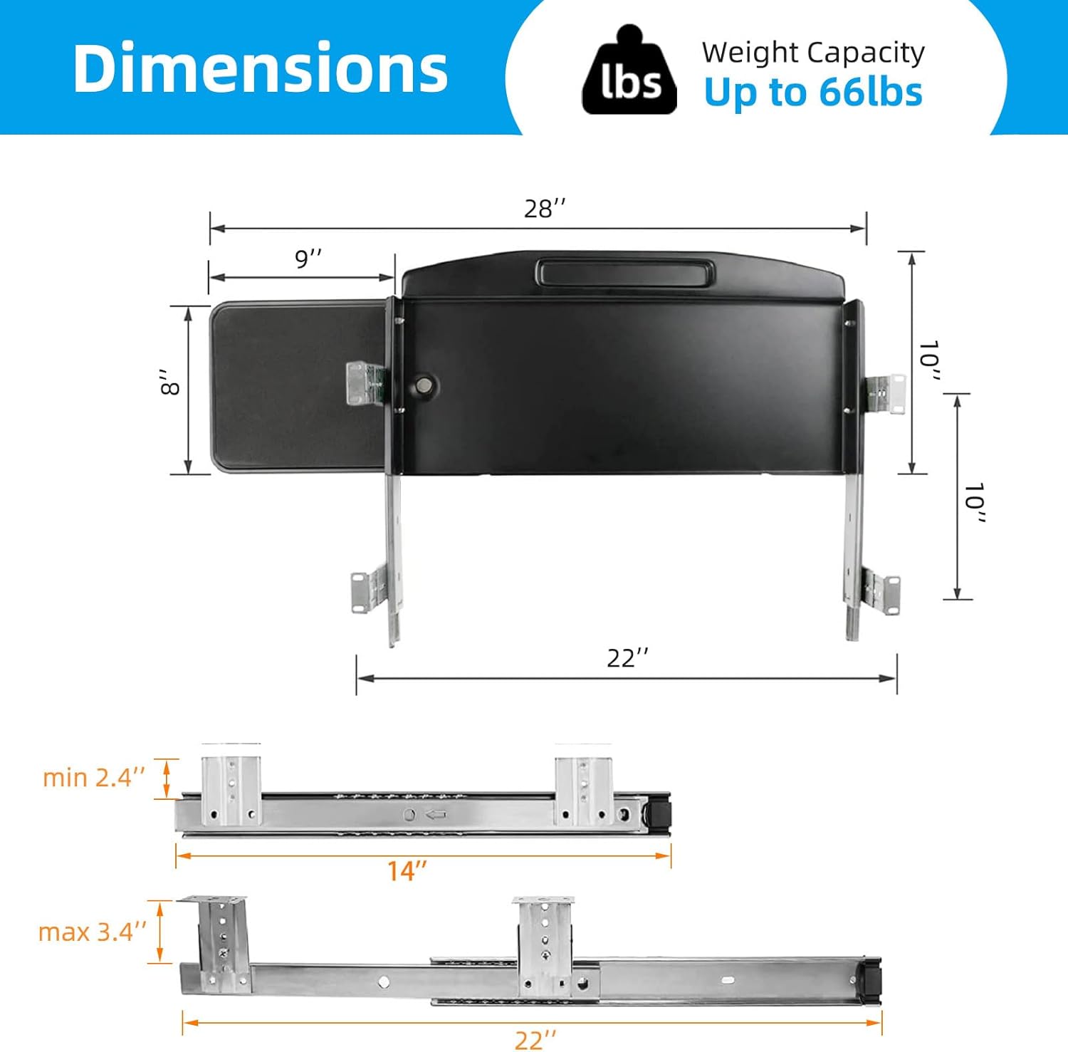 Under Desk Steel Keyboard Tray with 360° Rotating Mouse Platform