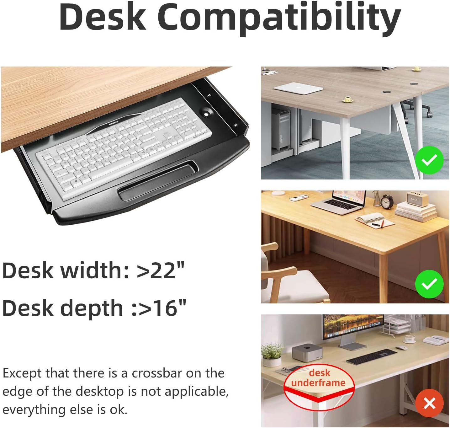 Under Desk Steel Keyboard Tray with 360° Rotating Mouse Platform
