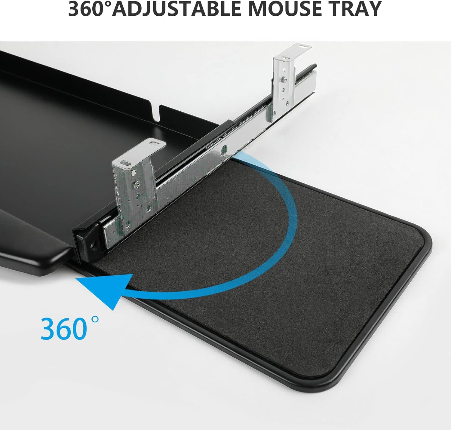 Under Desk Steel Keyboard Tray with 360° Rotating Mouse Platform