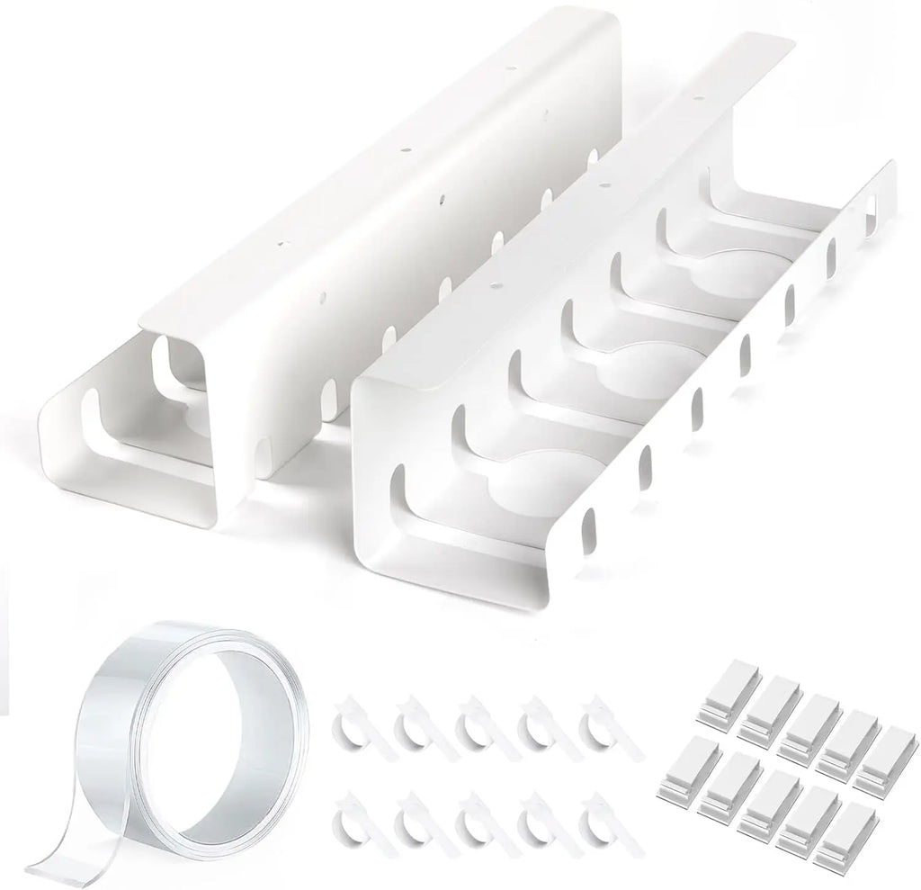 White Under Desk Cable Management-2 Pack