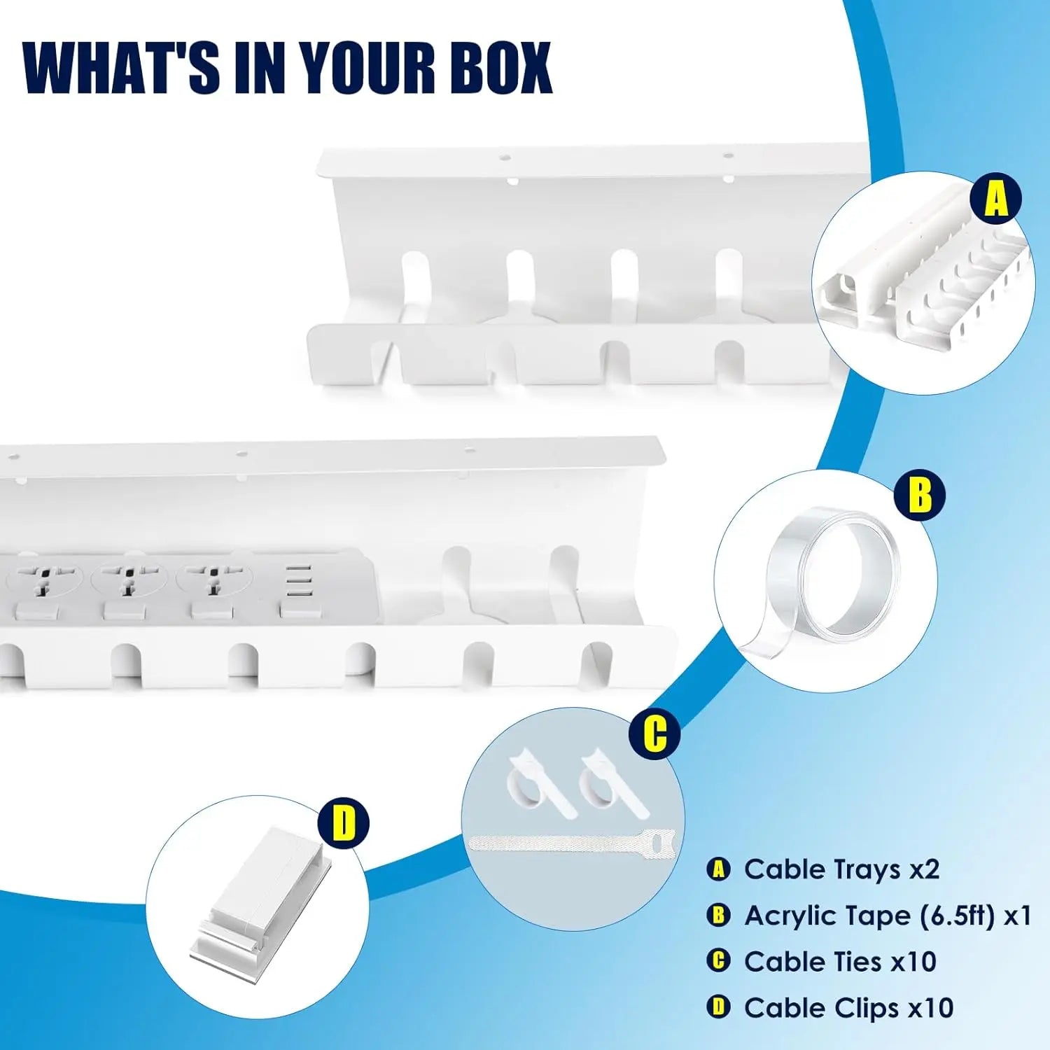 White Under Desk Cable Management-2 Pack