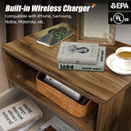 Wooden Nightstand with Outlet on Left - 20" W x 14" D x 24" H Large Bedside Table with Adjustable Led Light and Wireless Charger, Wide Wood End Table with Single Drawer, Dark Walnut Nightstand
