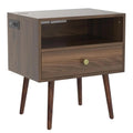 Wooden Nightstand with Outlet on Left - 20" W x 14" D x 24" H Large Bedside Table with Adjustable Led Light and Wireless Charger, Wide Wood End Table with Single Drawer, Dark Walnut Nightstand