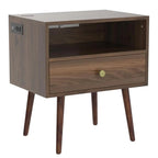 Wooden Nightstand with Outlet on Left - 20" W x 14" D x 24" H Large Bedside Table with Adjustable Led Light and Wireless Charger, Wide Wood End Table with Single Drawer, Dark Walnut Nightstand