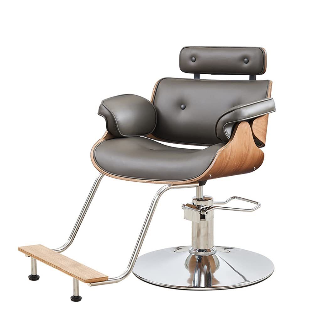 Salon Chair for Hair Stylist, 23.6" Extra Wider Seat Barber Chair, 360 Degree Swivel - Retro Hair Salon Chair - Height Adjustable, Wood Frame & Hydraulic Pump, Vintage Styling Chair Brown