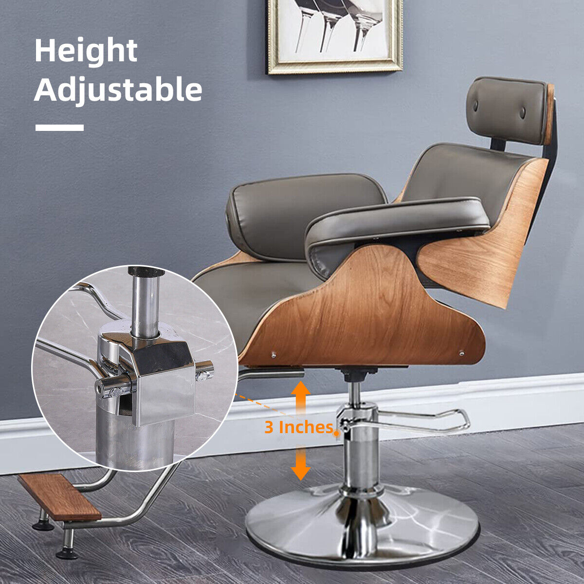 Salon Chair for Hair Stylist, 23.6" Extra Wider Seat Barber Chair, 360 Degree Swivel - Retro Hair Salon Chair - Height Adjustable, Wood Frame & Hydraulic Pump, Vintage Styling Chair Brown