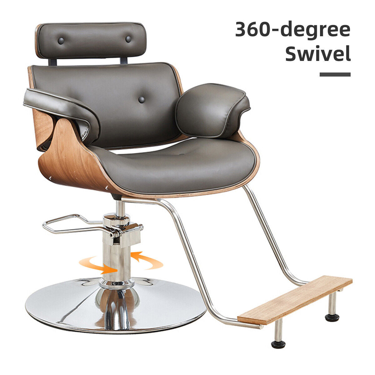 Salon Chair for Hair Stylist, 23.6" Extra Wider Seat Barber Chair, 360 Degree Swivel - Retro Hair Salon Chair - Height Adjustable, Wood Frame & Hydraulic Pump, Vintage Styling Chair Brown