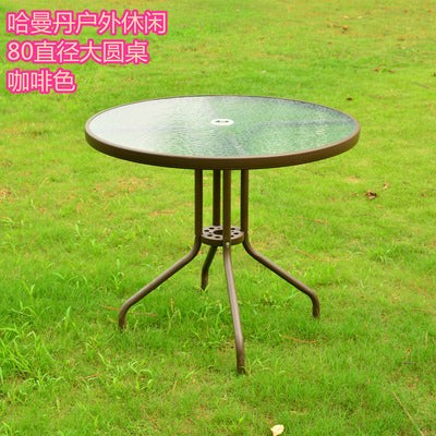 Outdoor Tempered Glass Table Hotel Coffee Shop Milk Tea Shop Table Large Round Table Removable Garden Glass Table