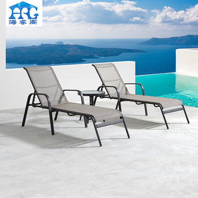 Outdoor Lounge Chair Hotel Club Swimming Pool Leisure Teslin Net Cloth Beach Chair Aluminum Alloy Lounge Chair Iron Table And Chair