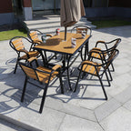 Outdoor Plastic Wood Tables And Chairs Courtyard Garden Leisure Furniture Catering Outdoor Cafe Villa Iron Tables And Chairs