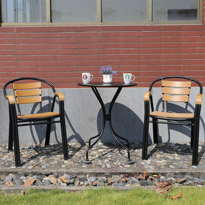 Outdoor Plastic Wood Tables And Chairs Courtyard Garden Leisure Furniture Catering Outdoor Cafe Villa Iron Tables And Chairs