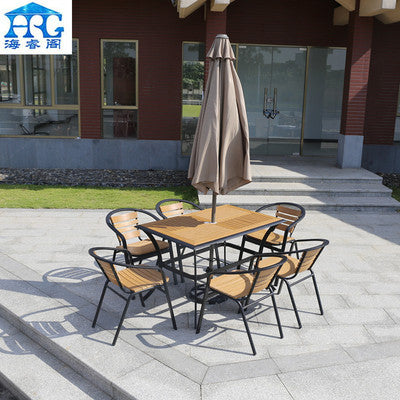 Outdoor Plastic Wood Tables And Chairs Courtyard Garden Leisure Furniture Catering Outdoor Cafe Villa Iron Tables And Chairs