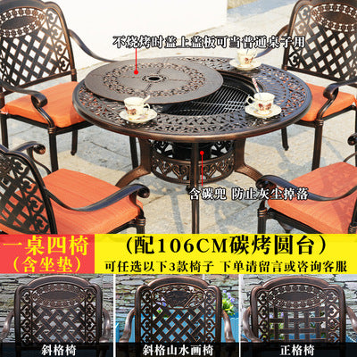 Outdoor Cast Aluminum Table And Chair Combination Outdoor Courtyard Furniture European Iron Leisure Garden Balcony Table And Chair 35 Piece Set