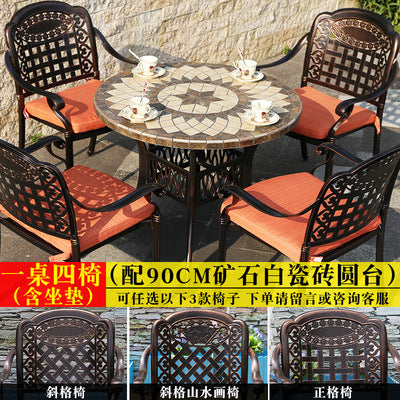 Outdoor Cast Aluminum Table And Chair Combination Outdoor Courtyard Furniture European Iron Leisure Garden Balcony Table And Chair 35 Piece Set