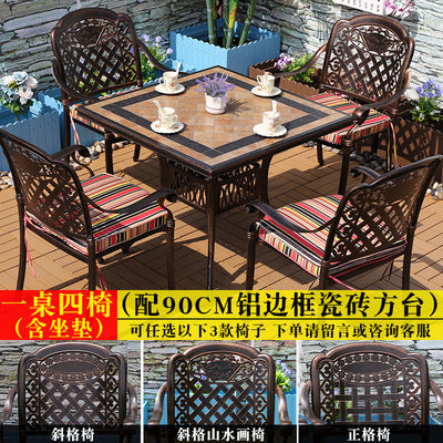Outdoor Cast Aluminum Table And Chair Combination Outdoor Courtyard Furniture European Iron Leisure Garden Balcony Table And Chair 35 Piece Set