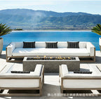 Outdoor Nordic Sofa Hotel Terrace Living Room Leisure Aluminum Alloy Soft Wood Grain Sofa Tea Table Combination
