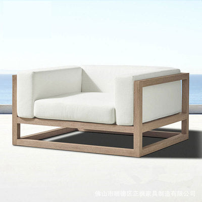 Outdoor Nordic Sofa Hotel Terrace Living Room Leisure Aluminum Alloy Soft Wood Grain Sofa Tea Table Combination