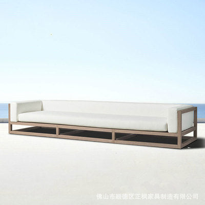 Outdoor Nordic Sofa Hotel Terrace Living Room Leisure Aluminum Alloy Soft Wood Grain Sofa Tea Table Combination