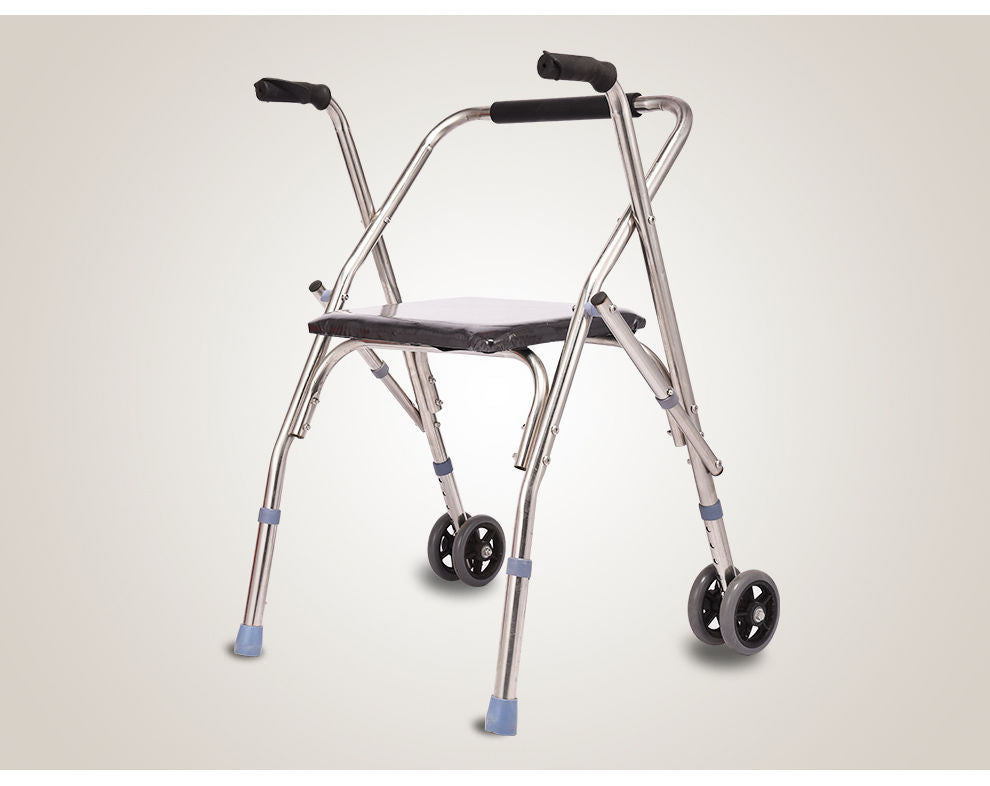 Thickened 25 tube stainless steel double wheel walker elderly wheel seat walker disabled folding assistant
