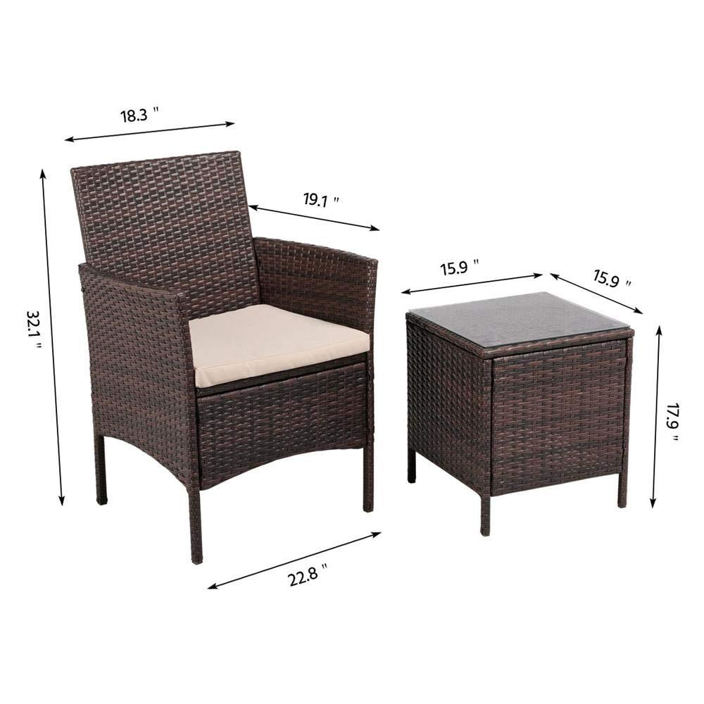 3 Pieces PE Rattan Chairs and Table Set