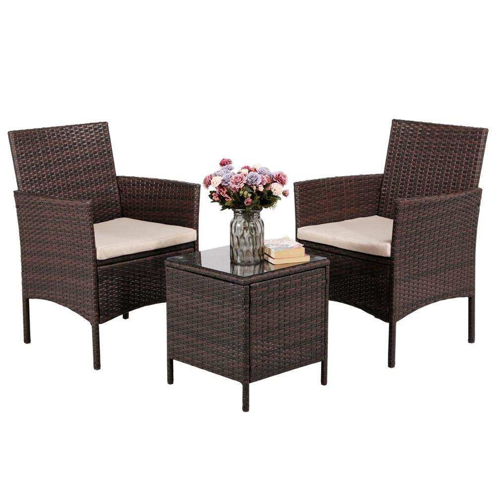3 Pieces PE Rattan Chairs and Table Set