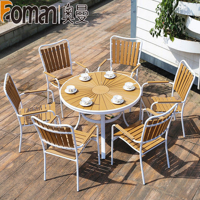Auman Outdoor Tables And Chairs Courtyard Open Balcony Coffee Outdoor Anti-corrosion Wood Aluminum Alloy Plastic Wood Garden Tables And Chairs