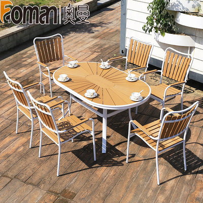 Auman Outdoor Tables And Chairs Courtyard Open Balcony Coffee Outdoor Anti-corrosion Wood Aluminum Alloy Plastic Wood Garden Tables And Chairs