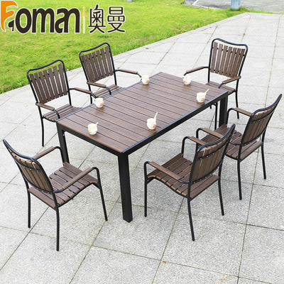 Auman Outdoor Tables And Chairs Courtyard Open Balcony Coffee Outdoor Anti-corrosion Wood Aluminum Alloy Plastic Wood Garden Tables And Chairs