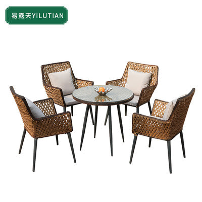 Outdoor Balcony Rattan Chair Combination Suit Rattan Sofa Courtyard Garden Living Room Iron Table And Chair Leisure Rattan Chair