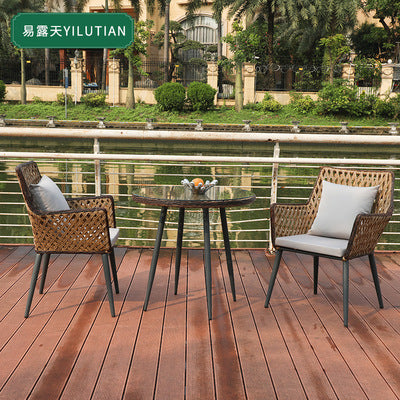 Outdoor Balcony Rattan Chair Combination Suit Rattan Sofa Courtyard Garden Living Room Iron Table And Chair Leisure Rattan Chair