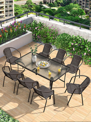 Purple Leaf Outdoor Leisure Table And Chair Combination Courtyard Rattan Chair Outdoor Rectangular Table Outdoor Terrace Chair Garden Table And Chair
