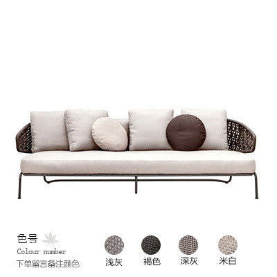 Outdoor Nordic Rattan Sofa Combination Leisure Courtyard Balcony Villa Living Room Rattan Chair Three Person Sofa