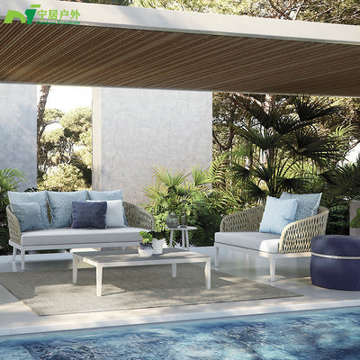 Outdoor Sofa Courtyard Terrace Balcony Three People Leisure Living Room Combination Rattan Art Outdoor Rattan Chair Rattan Sofa