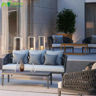 Outdoor Sofa Courtyard Terrace Balcony Three People Leisure Living Room Combination Rattan Art Outdoor Rattan Chair Rattan Sofa