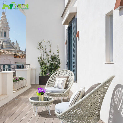Outdoor Sofa Courtyard Terrace Balcony Three People Leisure Living Room Combination Rattan Art Outdoor Rattan Chair Rattan Sofa