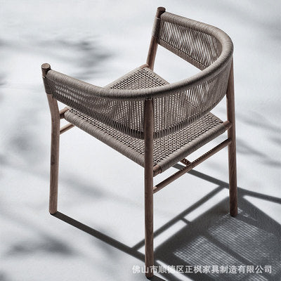 Nordic Outdoor Teak Rope Woven Back Chair Leisure Table And Chair Combination Hand Woven Rope Home Stay Single Chair Hotel Furniture