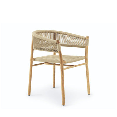 Nordic Outdoor Teak Rope Woven Back Chair Leisure Table And Chair Combination Hand Woven Rope Home Stay Single Chair Hotel Furniture