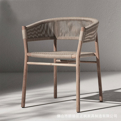 Nordic Outdoor Teak Rope Woven Back Chair Leisure Table And Chair Combination Hand Woven Rope Home Stay Single Chair Hotel Furniture