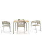Nordic Outdoor Teak Rope Woven Back Chair Leisure Table And Chair Combination Hand Woven Rope Home Stay Single Chair Hotel Furniture
