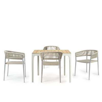 Nordic Outdoor Teak Rope Woven Back Chair Leisure Table And Chair Combination Hand Woven Rope Home Stay Single Chair Hotel Furniture