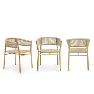 Nordic Outdoor Teak Rope Woven Back Chair Leisure Table And Chair Combination Hand Woven Rope Home Stay Single Chair Hotel Furniture